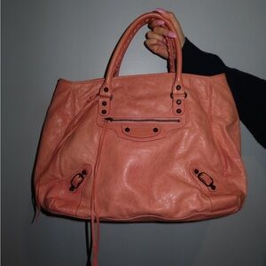 Balenciaga Coral Leather Tote Bag